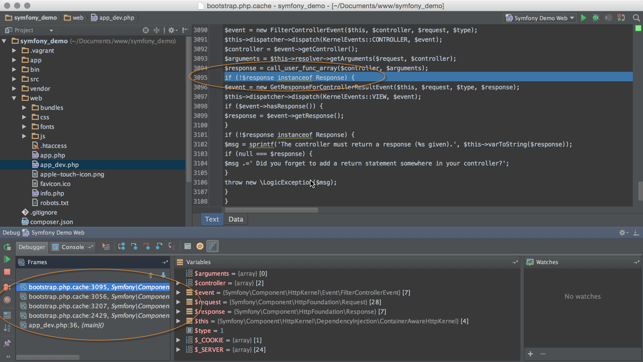 PhpStorm Symfony Debugging with bootstrap.cache